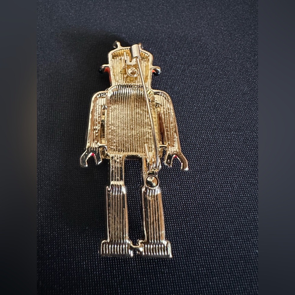 Retro Robot Enamel Pin - Red & Orange brooch - Picture 4 of 4